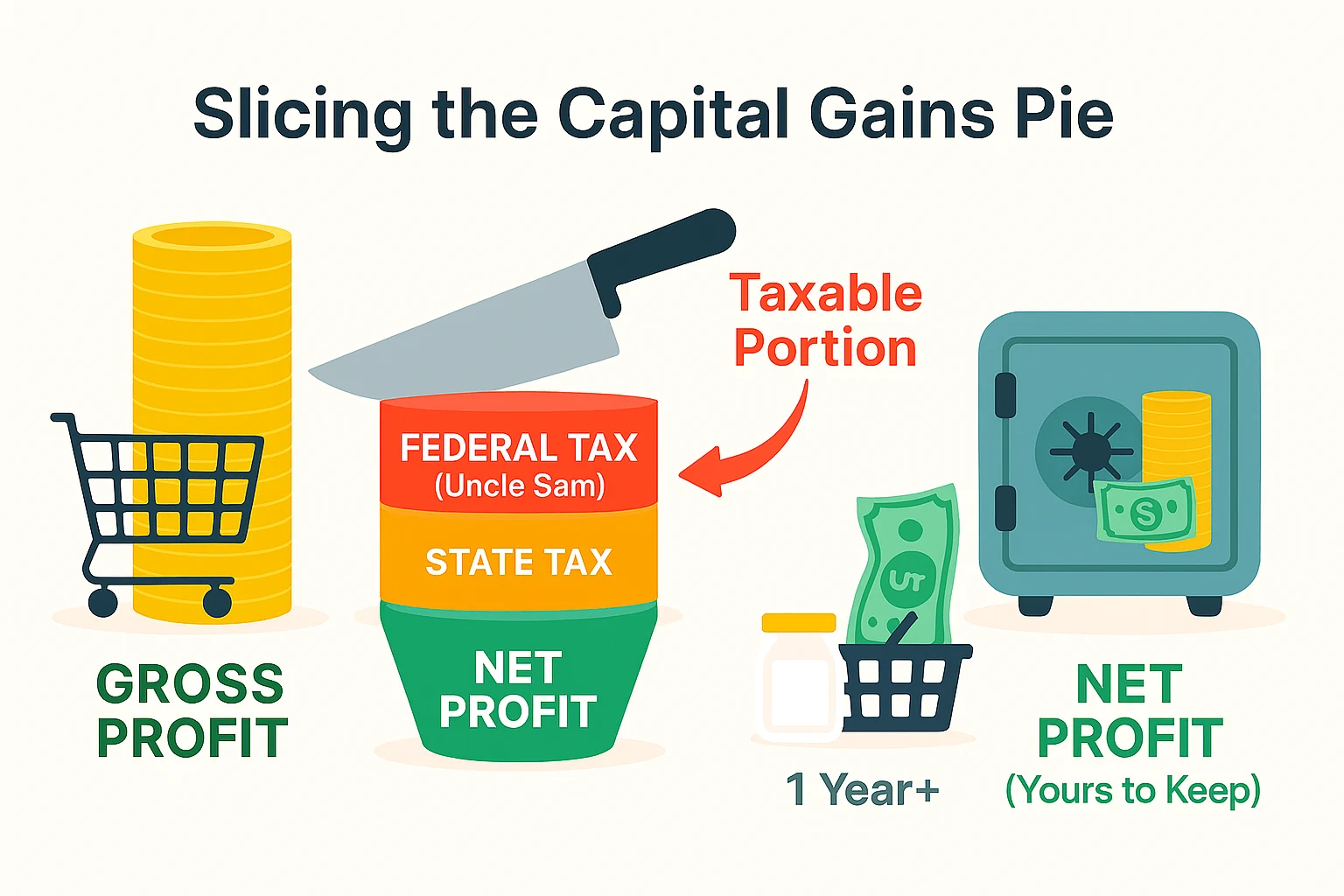 Capital Gains Tax Stack showing Short vs Long Term rates