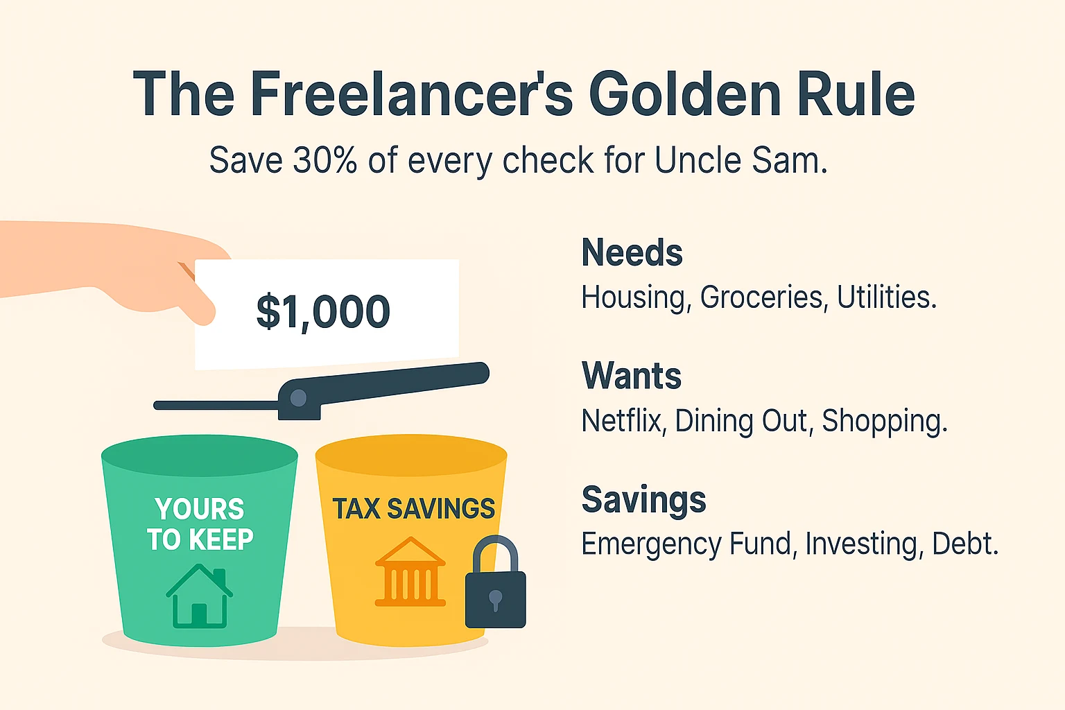 Freelancer Tax Buckets Diagram showing the 30% rule